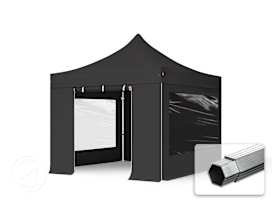 3x3m PVC 850 Pop up gazebo PROFESSIONAL Aluminium 40 mm, incl. 4 side panels with Panorama Windows, black 3x3m PVC 850 Pop up gazebo PROFESSIONAL Aluminium 40 mm, incl. 4 side panels with Panorama Windows, black