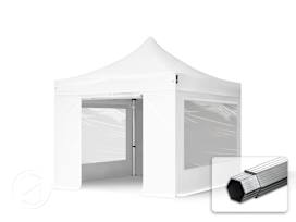 3x3m PVC 850 Pop up gazebo PROFESSIONAL Aluminium 40 mm, incl. 4 side panels with Panorama Windows, white 3x3m PVC 850 Pop up gazebo PROFESSIONAL Aluminium 40 mm, incl. 4 side panels with Panorama Windows, white