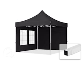 3x3m PES 700 Pop Up Gazebo ECONOMY Steel 30 mm, incl. Sidewalls with Windows, black 3x3m PES 700 Pop Up Gazebo ECONOMY Steel 30 mm, incl. Sidewalls with Windows, black