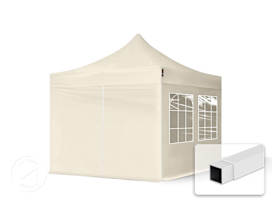 3x3m PES 700 Pop up gazebo ECONOMY Steel 30 mm, incl. 4 side panels with Windows, cream