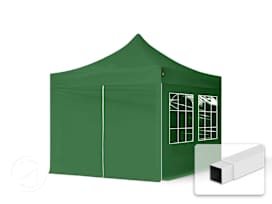 3x3m PES 700 Pop up gazebo ECONOMY Steel 30 mm, incl. 4 side panels with Windows, dark green