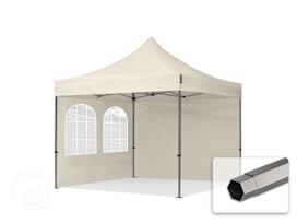 3x3m PES 750 Pop Up Gazebo PREMIUM Steel 40 mm, incl. Sidewalls with Windows, cream
