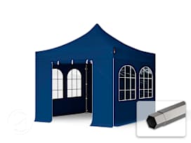 3x3m PES 750 Pop Up Gazebo PREMIUM Steel 40 mm, incl. 4 side panels with Windows, blue 3x3m PES 750 Pop Up Gazebo PREMIUM Steel 40 mm, incl. 4 side panels with Windows, blue