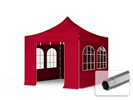 3x3m PES 750 Pop Up Gazebo PREMIUM Steel 40 mm, incl. 4 side panels with Windows, red 3x3m PES 750 Pop Up Gazebo PREMIUM Steel 40 mm, incl. 4 side panels with Windows, red