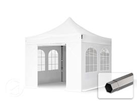3x3 m PVC 800 Pop Up Gazebo PREMIUM Steel 40 mm, incl. Sidewalls with Windows, white