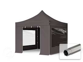 3x3m PES 750 Pop Up Gazebo PREMIUM Steel 40 mm, incl. 4 side panels with Panorama Windows, dark grey