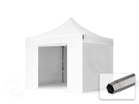 3x3 m PVC 800 Pop Up Gazebo PREMIUM Steel 40 mm, incl. 4 side panels, white 3x3 m PVC 800 Pop Up Gazebo PREMIUM Steel 40 mm, incl. 4 side panels, white