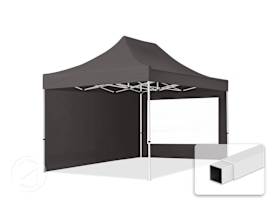 3x4.5m PES 700 Pop Up Gazebo ECONOMY Steel 30 mm, incl. 2 side panels with Panorama Windows, dark grey 3x4.5m PES 700 Pop Up Gazebo ECONOMY Steel 30 mm, incl. 2 side panels with Panorama Windows, dark grey