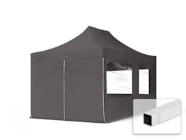 3x4.5m PES 700 Pop Up Gazebo ECONOMY Steel 30 mm, incl. Sidewalls with Panorama Windows, dark grey