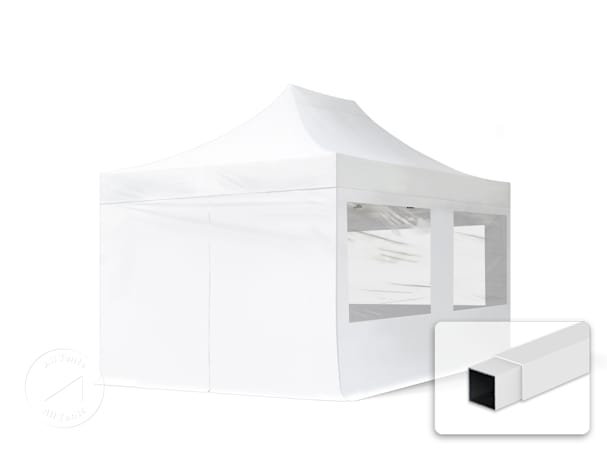 3x4.5m PES 700 Pop up gazebo ECONOMY Steel 30 mm, incl. 4 side panels with Panorama Windows, white 3x4.5m PES 700 Pop up gazebo ECONOMY Steel 30 mm, incl. 4 side panels with Panorama Windows, white