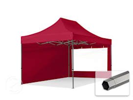 3x4.5m PES 750 Pop Up Gazebo PREMIUM Steel 40 mm, incl. 2 side panels with Panorama Windows, red 3x4.5m PES 750 Pop Up Gazebo PREMIUM Steel 40 mm, incl. 2 side panels with Panorama Windows, red