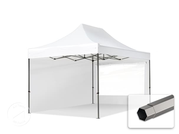 3x4.5m PES 750 Pop up gazebo PREMIUM Steel 40 mm, incl. 2 side panels with Panorama Windows, white