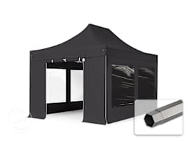3x4.5 m PVC 800 Pop Up Gazebo PREMIUM Steel 40 mm, incl. Sidewalls with Panorama Windows, black 3x4.5 m PVC 800 Pop Up Gazebo PREMIUM Steel 40 mm, incl. Sidewalls with Panorama Windows, black