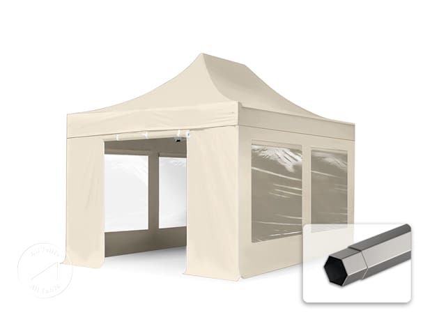 3x4.5m PES 750 Pop up gazebo PREMIUM Steel 40 mm, incl. 4 side panels with Panorama Windows, cream 3x4.5m PES 750 Pop up gazebo PREMIUM Steel 40 mm, incl. 4 side panels with Panorama Windows, cream
