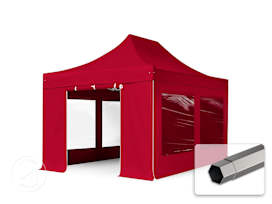 3x4.5m PES 750 Pop Up Gazebo PREMIUM Steel 40 mm, incl. 4 side panels with Panorama Windows, red 3x4.5m PES 750 Pop Up Gazebo PREMIUM Steel 40 mm, incl. 4 side panels with Panorama Windows, red