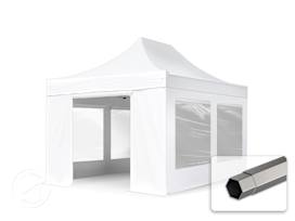 3x4.5 m PVC 800 Pop Up Gazebo PREMIUM Steel 40 mm, incl. 4 side panels with Panorama Windows, white 3x4.5 m PVC 800 Pop Up Gazebo PREMIUM Steel 40 mm, incl. 4 side panels with Panorama Windows, white
