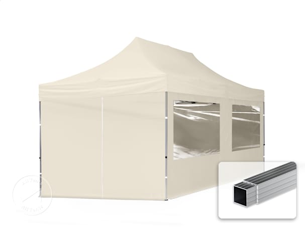 3x6m PES 700 Pop up gazebo ECONOMY Aluminium 32 mm, incl. 4 side panels with Panorama Windows, cream