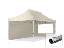 3x6m PES 800 Pop Up Gazebo PROFESSIONAL Aluminium 40 mm, incl. Sidewalls with Panorama Windows, cream