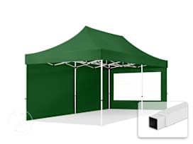 3x6m PES 700 Pop up gazebo ECONOMY Steel 30 mm, incl. Sidewalls with Panorama Windows, dark green
