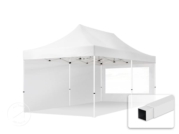 3x6m PES 700 Pop up gazebo ECONOMY Steel 30 mm, incl. 2 side panels with Panorama Windows, white 3x6m PES 700 Pop up gazebo ECONOMY Steel 30 mm, incl. 2 side panels with Panorama Windows, white