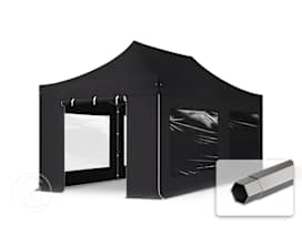 3x6 m PVC 800 Pop Up Gazebo PREMIUM Steel 40 mm, incl. 4 side panels with Panorama Windows, black 3x6 m PVC 800 Pop Up Gazebo PREMIUM Steel 40 mm, incl. 4 side panels with Panorama Windows, black