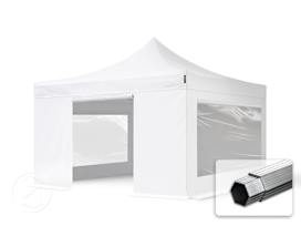 4x4m PVC 850 Pop up gazebo PROFESSIONAL Aluminium 40 mm, incl. 4 side panels with Panorama Windows, white 4x4m PVC 850 Pop up gazebo PROFESSIONAL Aluminium 40 mm, incl. 4 side panels with Panorama Windows, white