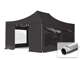 4x6m PVC 850 Pop Up Gazebo PROFESSIONAL Aluminium 50 mm, incl. Sidewalls with Panorama Windows, black 4x6m PVC 850 Pop Up Gazebo PROFESSIONAL Aluminium 50 mm, incl. Sidewalls with Panorama Windows, black
