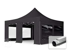 5x5m PVC 850 Pop Up Gazebo PROFESSIONAL Aluminium 50 mm, incl. 4 side panels with Panorama Windows, black 5x5m PVC 850 Pop Up Gazebo PROFESSIONAL Aluminium 50 mm, incl. 4 side panels with Panorama Windows, black