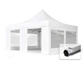 5x5m PVC 850 Pop Up Gazebo PROFESSIONAL Aluminium 50 mm, incl. 4 side panels with Panorama Windows, white 5x5m PVC 850 Pop Up Gazebo PROFESSIONAL Aluminium 50 mm, incl. 4 side panels with Panorama Windows, white