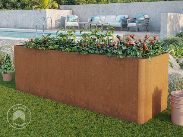 250 x 80 x 80 cm Raised garden bed, corten steel, rust-like finish 250 x 80 x 80 cm Raised garden bed, corten steel, rust-like finish