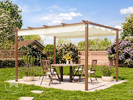 3x4m Pergola, wood-finish, shade sail, champagne 3x4m Pergola, wood-finish, shade sail, champagne