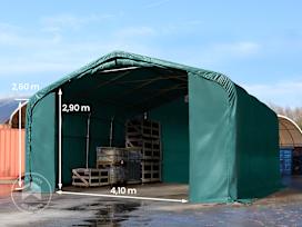 6x6m 2.6m Sides Commercial Storage Shelter, 4.1x2.9m Drive Through, PRIMEtex 2300, dark green without statics package 6x6m 2.6m Sides Commercial Storage Shelter, 4.1x2.9m Drive Through, PRIMEtex 2300, dark green without statics package