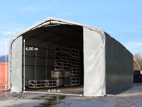 6x12m 4m Sides Commercial Storage Shelter, 4.1x4m Drive Through, PRIMEtex 2300, grey without statics package
