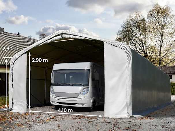 6x12m 2.6m Sides Carport Tent / Portable Garage, 4.1x2.9m Drive Through, PRIMEtex 2300, grey with statics package (soft ground anchors) 6x12m 2.6m Sides Carport Tent / Portable Garage, 4.1x2.9m Drive Through, PRIMEtex 2300, grey with statics package (soft ground anchors)