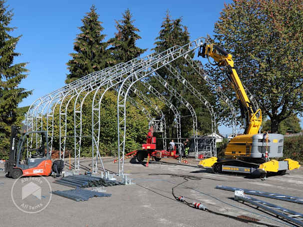 Assembly of a large industrial tent