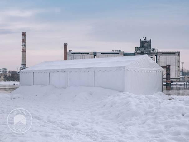 Storage tent in the snow