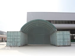 Trasera para cubierta entre contenedores 6m de ancho, PVC 720 ignífugo, verde oscuro