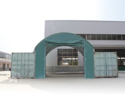 Frontal para cubierta entre contenedores 6m de ancho con entrada levadiza, PVC 720 ignífugo, verde oscuro