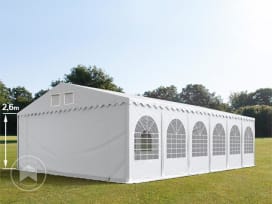 8x12 m Carpa para fiestas XXL, altura lateral 2,6m, PVC 1400, con base reforzada, ignífugo, blanco