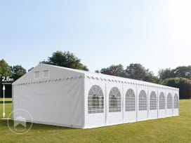 8x16 m Carpa para fiestas XXL, altura lateral 2,6m, PVC 1400, con base reforzada, ignífugo, blanco