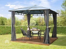 Cenador techo fijo Sunset Deluxe, 3x3m, gris loft