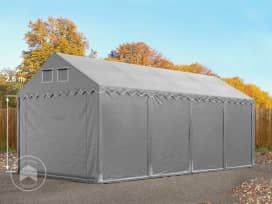 Carpa almacén 4x8 m - altura lateral 2,6m, PVC 800, con base reforzada, gris, sin Estática Carpa almacén 4x8 m - altura lateral 2,6m, PVC 800, con base reforzada, gris, sin Estática