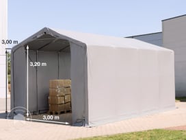 Carpa industrial 4x8 m - altura lateral de 3,0 m con puerta con cremallera, PVC 850, gris, sin Estática
