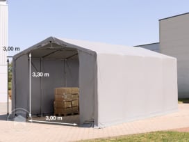 Carpa industrial 5x8 m - altura lateral de 3,0 m con puerta con cremallera, PVC 720