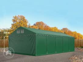 Carpa almacén 5x10 m - altura lateral 2,6m, PVC 800, con base reforzada, verde oscuro, sin Estática