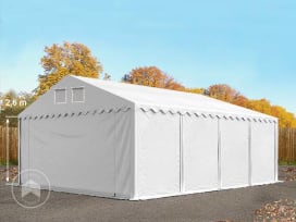 Carpa almacén 6x8 m - altura lateral 2,6m, PVC 1400, con base reforzada, blanco, sin Estática