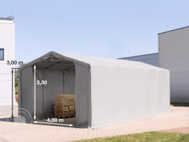 Carpa industrial 6x10 m - altura lateral de 3,0 m con puerta con cremallera, PRIMEtex 2300, gris, sin Estática