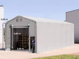 Carpa industrial 6x12 m - altura lateral de 4,0 m con puerta levadiza, PVC 850, gris, sin Estática Carpa industrial 6x12 m - altura lateral de 4,0 m con puerta levadiza, PVC 850, gris, sin Estática