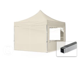 3x3 m Carpa plegable, ECONOMY aluminio 32mm, 4 laterales incl. con ventanas panorámicas, crema