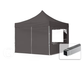 3x3 m Carpa plegable, ECONOMY aluminio 32mm, 4 laterales incl. con ventanas panorámicas, gris oscuro